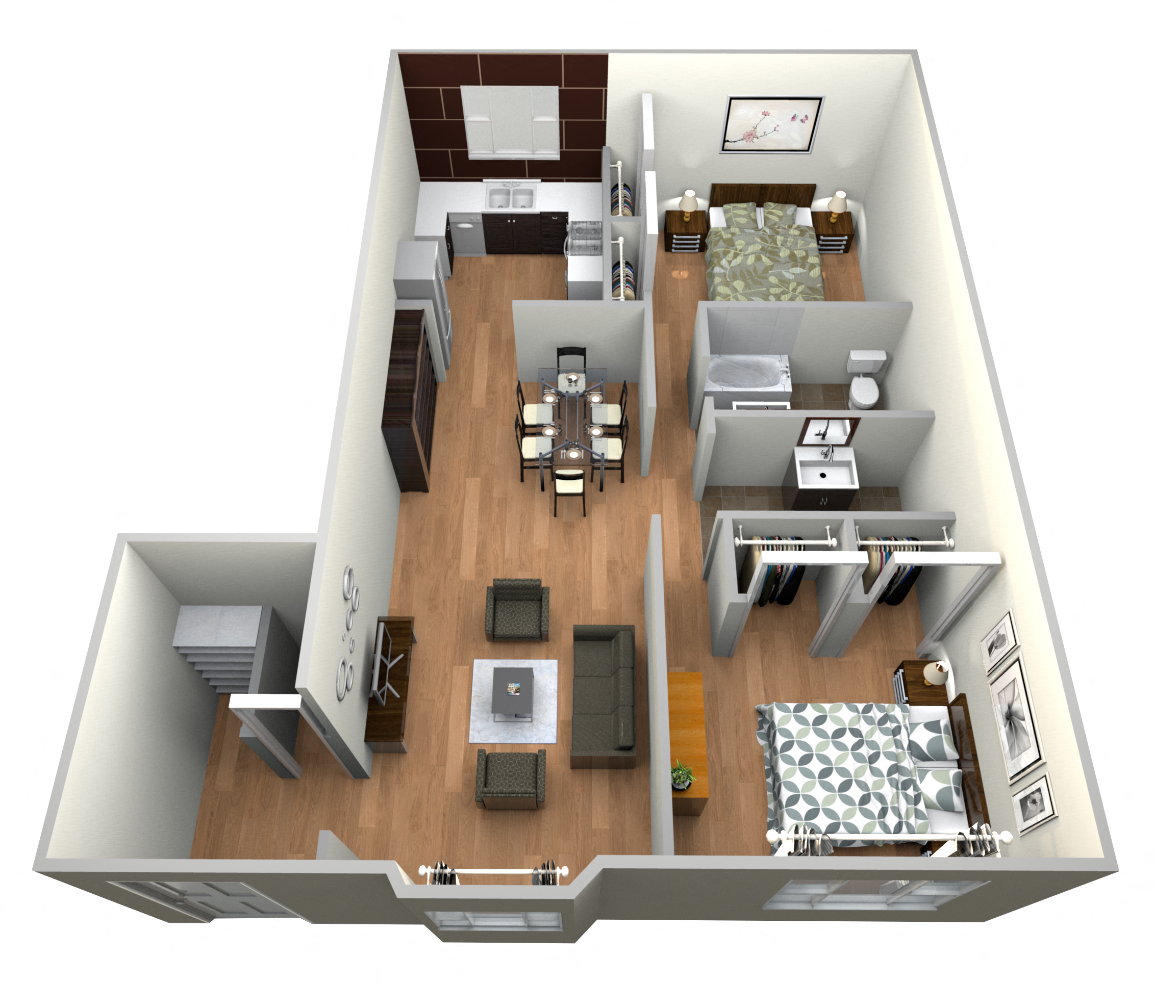 Floor plan for 2 beds, 2 baths